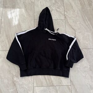 Palm Angels Black Hoodie with White Shoulder Stripes